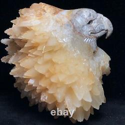 Natural Crystal Cluster Quartz Mineral Specimen Calcite Hand-carved Bald Eagle