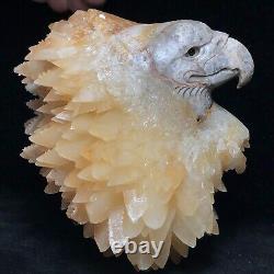 Natural Crystal Cluster Quartz Mineral Specimen Calcite Hand-carved Bald Eagle