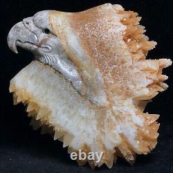 Natural Crystal Cluster Quartz Mineral Specimen Calcite Hand-carved Bald Eagle