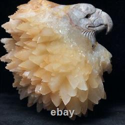 Natural Crystal Cluster Quartz Mineral Specimen Calcite Hand-carved Bald Eagle