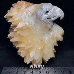 Natural Crystal Cluster Quartz Mineral Specimen Calcite Hand-carved Bald Eagle