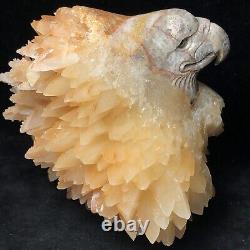 Natural Crystal Cluster Quartz Mineral Specimen Calcite Hand-carved Bald Eagle