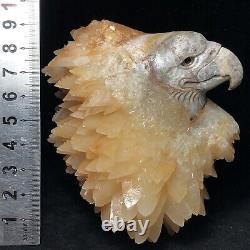 Natural Crystal Cluster Quartz Mineral Specimen Calcite Hand-carved Bald Eagle