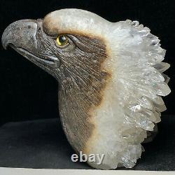 Natural Crystal Cluster Quartz Mineral Specimen Fine Handcarved Bald Eagles