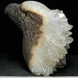 Natural Crystal Cluster Quartz Mineral Specimen Fine Handcarved Bald Eagles