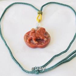 Natural Gemstone Agate Lion King Hand-carved Bald Eagle Amulet Pendant Necklace