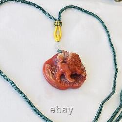 Natural Gemstone Agate Lion King Hand-carved Bald Eagle Amulet Pendant Necklace