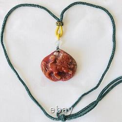 Natural Gemstone Agate Lion King Hand-carved Bald Eagle Amulet Pendant Necklace