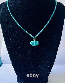 Natural Gemstone Turquoise Beads Hand-carved Eagle Amulet Pendant Necklace