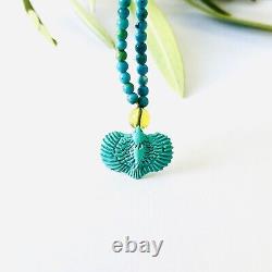 Natural Gemstone Turquoise Beads Hand-carved Eagle Amulet Pendant Necklace