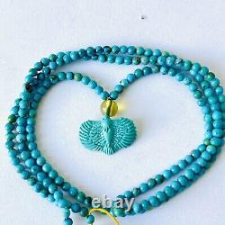 Natural Gemstone Turquoise Beads Hand-carved Eagle Amulet Pendant Necklace