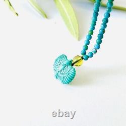 Natural Gemstone Turquoise Beads Hand-carved Eagle Amulet Pendant Necklace