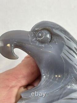 Natural Geode Agate Quartz Crystal Hand Carved Eagle Head Animal 393 grams