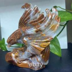 Natural Indonesian agate Quartz Hand Carved Eagle Skull Crystal Reiki Decor Gift