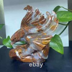 Natural Indonesian agate Quartz Hand Carved Eagle Skull Crystal Reiki Decor Gift