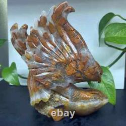 Natural Indonesian agate Quartz Hand Carved Eagle Skull Crystal Reiki Decor Gift