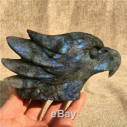 Natural Labradorite Quartz eagle SKull Crystal Spectrolite hand Carved 2183