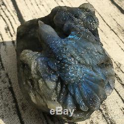 Natural Labradorite eagle Hand Carved Crystal Skull Reiki Healing KK225-YH