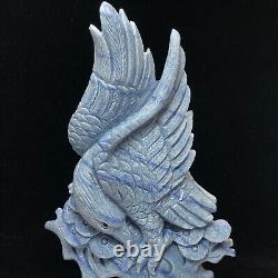 Natural Quartz Crystal Cluster Mineral Specimen Blue Stone Hand-carved Eagle