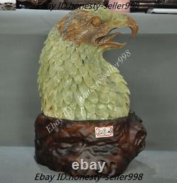 Natural Xiu jade jadeite Hand Carved Bird king Eagle Hawk Bust Feng Shui Statue