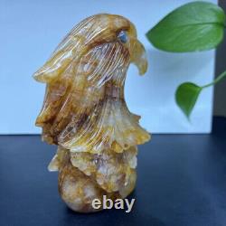 Natural Yellow gum flower eagle Quartz Hand Carved Skull Crystal Healing Decor