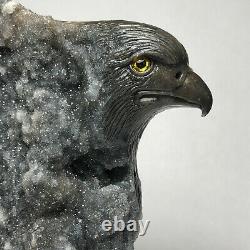 Natural crystal cluster quartz mineral specimen fine hand-carved bald eagle
