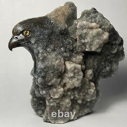 Natural crystal cluster quartz mineral specimen fine hand-carved bald eagle
