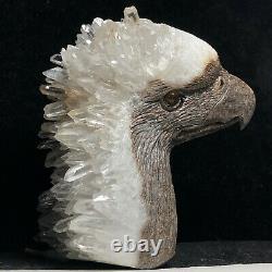 Natural crystal cluster quartz mineral specimen, hand-carved eagle collection