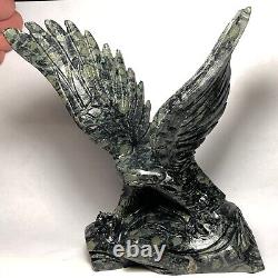 Natural crystal cluster quartz mineral specimen peacock eye hand-carved eagle