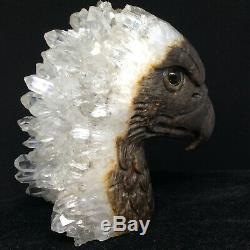 Natural crystal clusters of quartz mineral specimens boutique hand-carved eagle