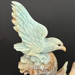 Natural crystal quartz mineral hand carved Sky Blue Amazon stone eagle healing