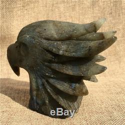 Natural labradorite hand carved eagle head skull quartz crystal healing K2193