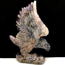Natural quartz crystal cluster mineral specimen. Amethyst. Hand-carved. Eagle
