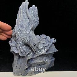 Natural quartz crystal cluster mineral specimen blue stone hand-carved eagle