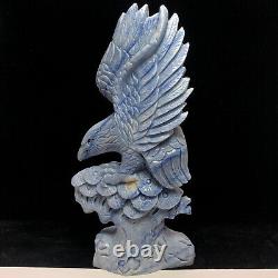 Natural quartz crystal cluster mineral specimen blue stone hand-carved eagle