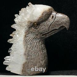 Natural quartz crystal cluster mineral specimen fine hand-carved bald eagle