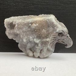 Natural quartz crystal cluster mineral specimen hand-carved the eagle collection