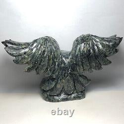 Natural quartz crystal cluster mineral specimen malachite hand-carved bald eagle
