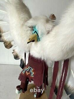 Navajo Eagle Dancer Kachina Hand Carved Cottonwood 18x16 Authentic Signed VTG
