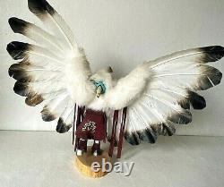 Navajo Eagle Dancer Kachina Hand Carved Cottonwood 18x16 Authentic Signed VTG
