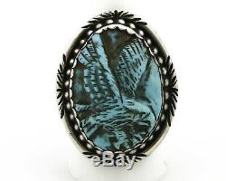 Navajo Hand Carved Eagle Turquoise Ring. 925 Artist Francisco Gomez C. 80's