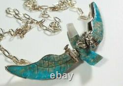 Navajo Harry Spencer Sterling Silver Hand Carved Turquoise Eagle 18 Necklace