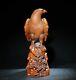 Noble Decor Exquisite Natural Boxwood Hand Carved Eagle On The Pine Trees Statue