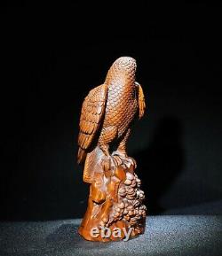 Noble Decor Exquisite Natural Boxwood Hand carved eagle on the pine trees Statue