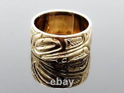 Northwest Coast 6.3gr 14K Gold Master Hand-Carved Eagle Head Design Ring