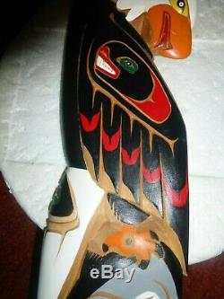 Northwest Coast First Nation Deep Hand Carved Cedar Eagle-Whale-Salmon-Plaque
