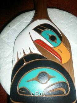 Northwest Coast First Nation Haida hand carved Eagle-Salmon-Whale Paddle