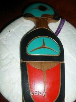 Northwest Coast First Nation Haida hand carved Eagle-Salmon-Whale Paddle