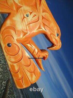 Northwest Coast First Nation native Art hand carved 33 Eagle, inlaid, signed