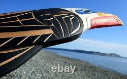 Northwest Coast First Nation native art hand carved cedar 19 Bald Eagle, signed